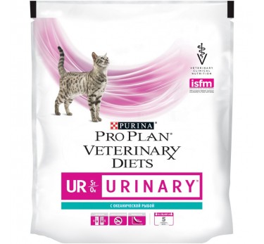 ПРО ПЛАН Сухой корм Purina Pro Plan Veterinary diets UR корм для кошек при болезнях нижних отделов мочевыводящих путей c океанической рыбой, пакет, 350 г